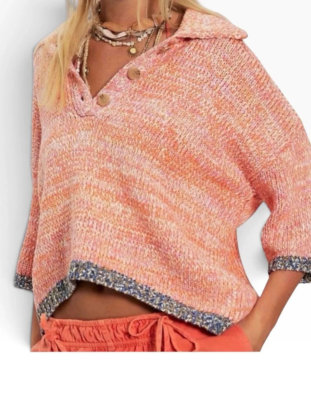 Free People On The Roll Knit Polo Boho Chic Sweater/Top Medium